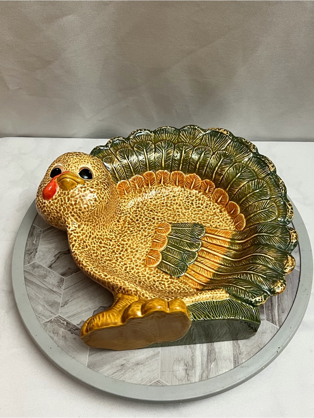 Ceramic Turkey Serving Platter Thanksgiving Fall Harvest Decor 10”
